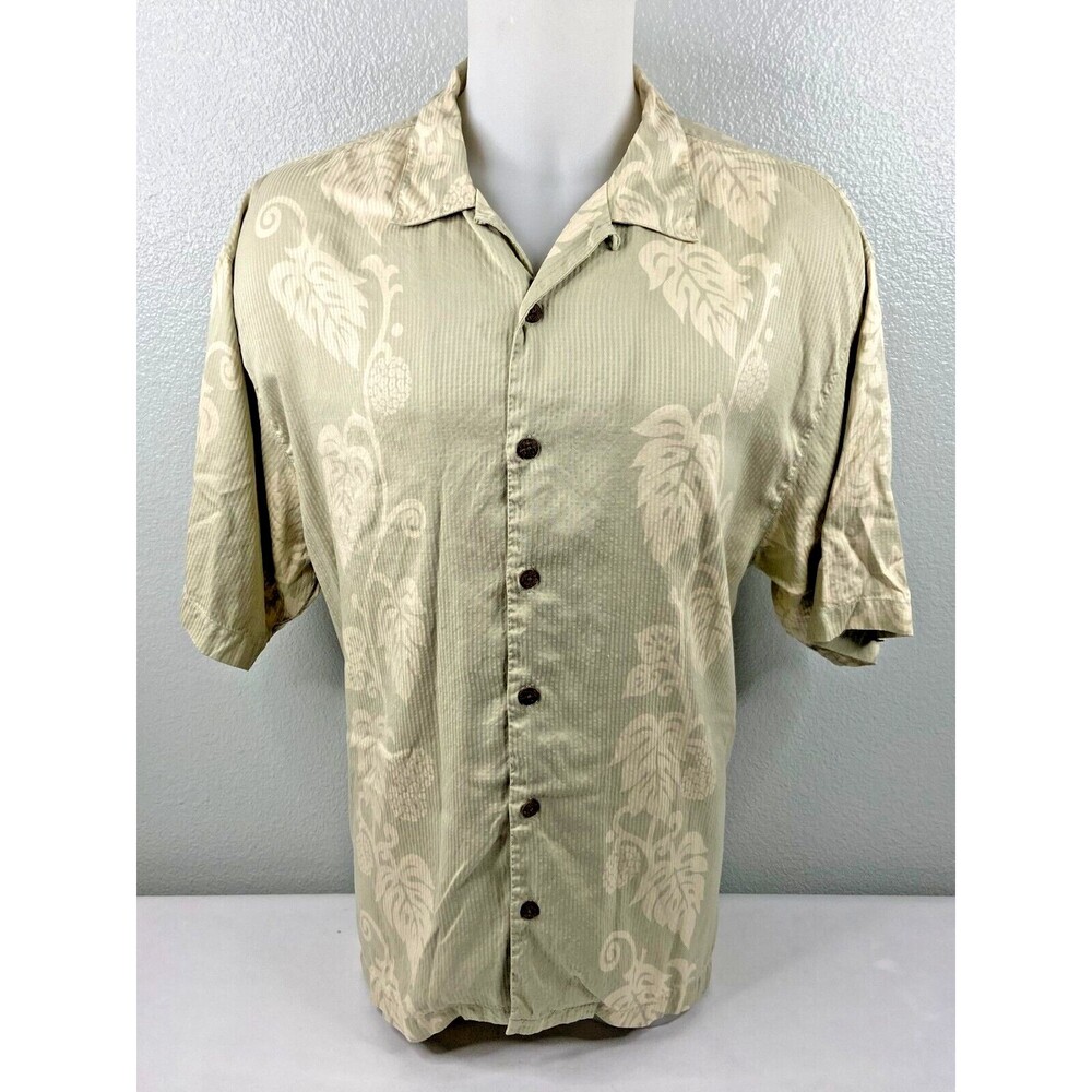 Tommy Bahama Men XL Silk Tropical Shirt Yellow Floral Hawaiian Camp Casual